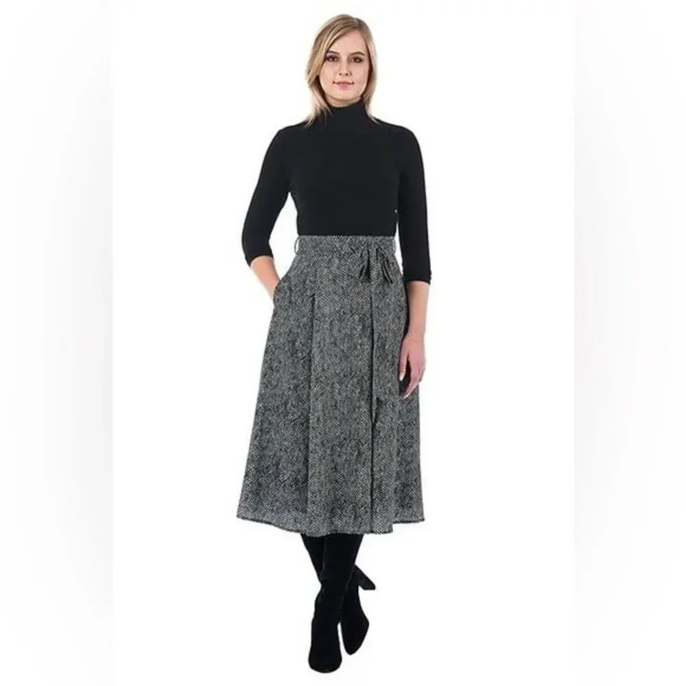 eShakti Herringbone Print Crepe Skirt Missing Belt Circle Fit and flare xsmall‎